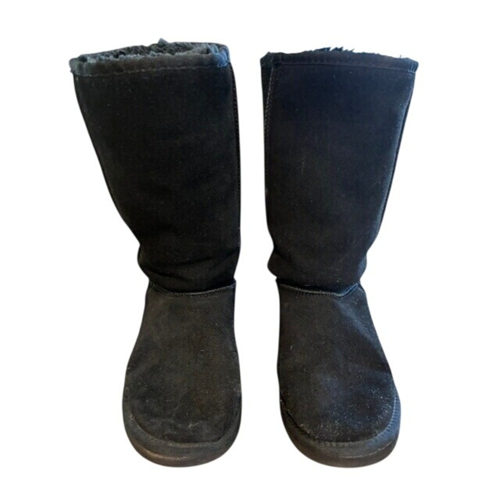 UGG Classic Tall Boots Women 8 Black Good Suede Shearling Lined Winter Mid Calf